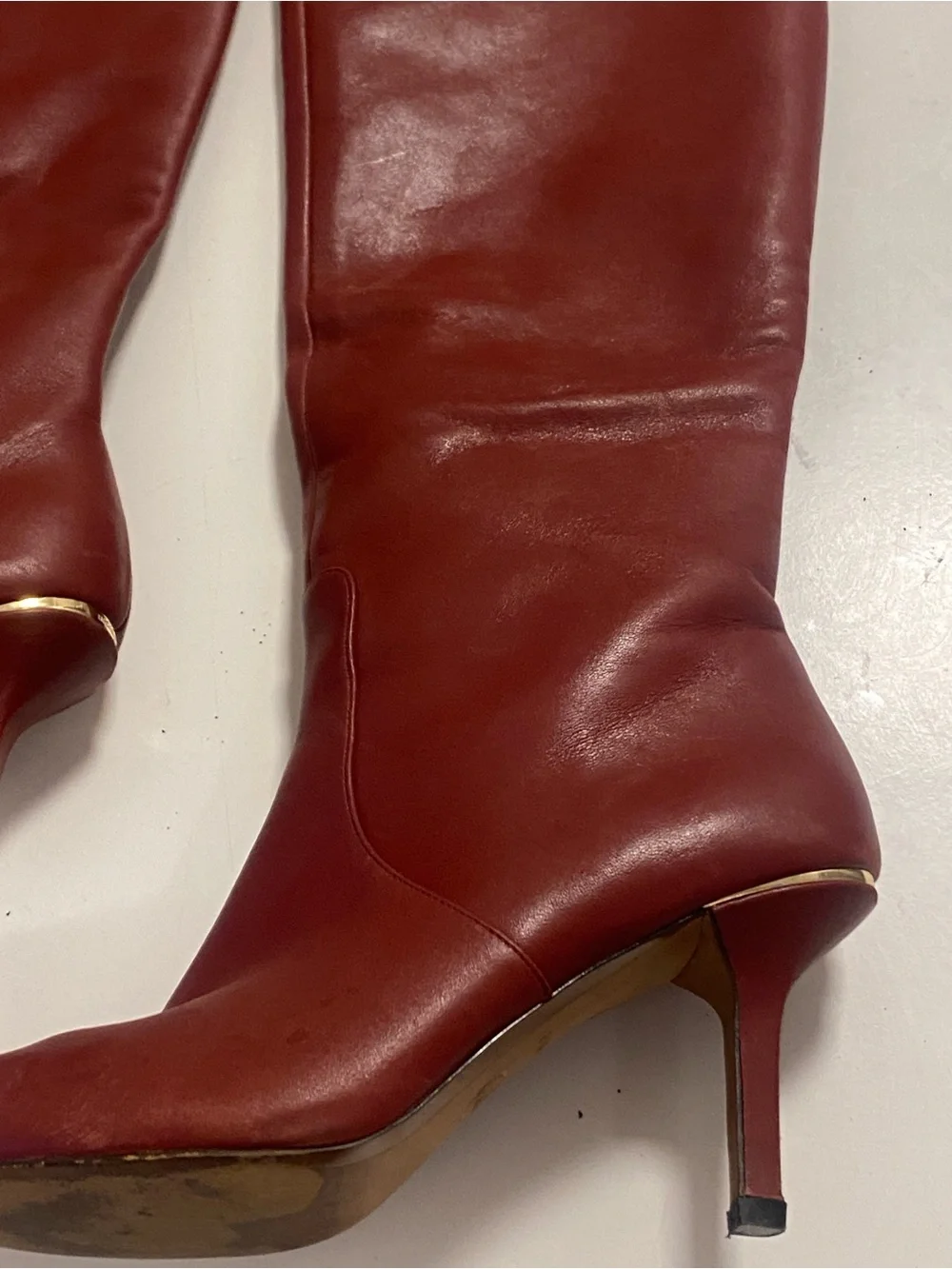Michael Kors MK Pointed Toe Mid-Calf Leather Boots in Burgundy 6.5